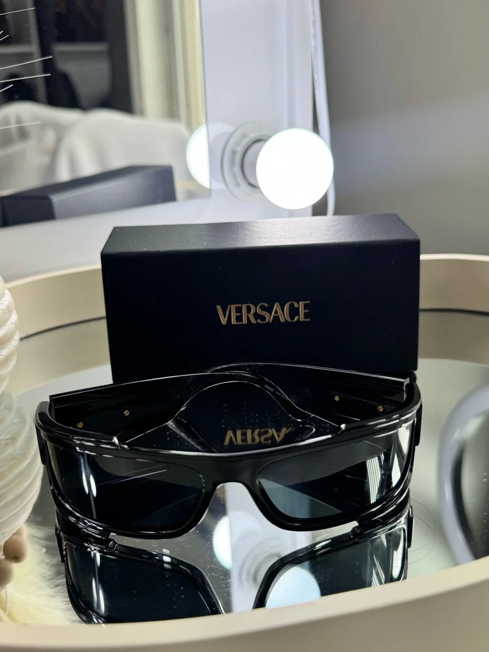Versace Men's Black Shield Sunglasses with Glossy Frame